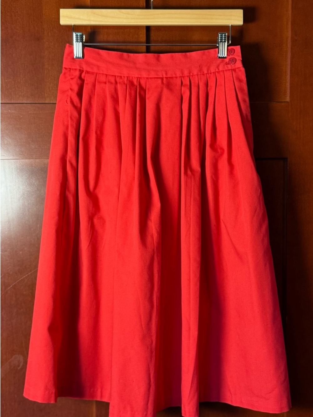 Vintage 80’s Copley Square Red Pleated Midi Skirt With Pockets Size 6/8